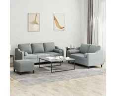 Sofa Sofos komplektas su pagalvėmis, 3 dalių, pilkas, audinys
