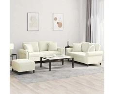 Sofa Sofos komplektas su pagalvėmis, 3 dalių, kreminis, aksomas