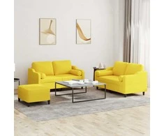 Sofa Sofos komplektas su pagalvėmis, 3 dalių, geltonas, audinys