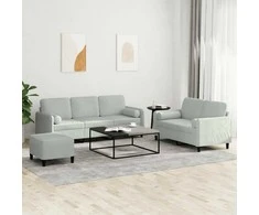 Sofa Sofos komplektas su pagalvėmis, 3 dalių, pilkas, aksomas