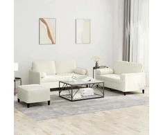 Sofa Sofos komplektas su pagalvėmis, 3 dalių, kreminis, aksomas