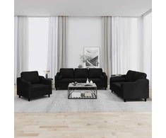 Sofa Sofos komplektas su pagalvėmis, 3 dalių, juodas, audinys