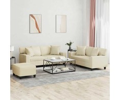 Sofa Sofos komplektas su pagalvėmis, 3 dalių, kreminis, dirbtinė oda