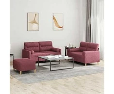 Sofa Sofos komplektas su pagalvėmis, 3 dalių, vyno, audinys