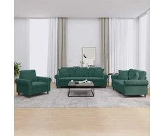 Sofa Sofos komplektas su pagalvėmis, 3 dalių, žalias, aksomas