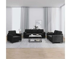 Sofa Sofos komplektas su pagalvėmis, 3 dalių, juodas, aksomas