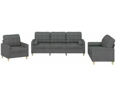 Sofa Sofos komplektas su pagalvėmis, 3 dalių, pilkas, audinys