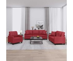 Sofa Sofos komplektas su pagalvėmis, 3 dalių, vyno, dirbtinė oda