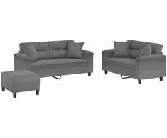 Sofa Sofos komplektas su pagalvėmis, 3 dalių, pilkas, audinys