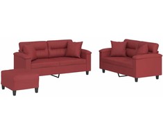 Sofa Sofos komplektas su pagalvėmis, 3 dalių, vyno, dirbtinė oda
