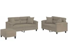 Sofa Sofos komplektas su pagalvėmis, 3 dalių, taupe, audinys