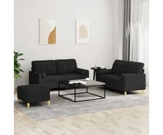Sofa Sofos komplektas su pagalvėmis, 3 dalių, juodas, audinys