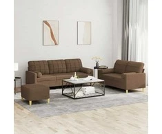 Sofa Sofos komplektas su pagalvėmis, 3 dalių, rudas, audinys
