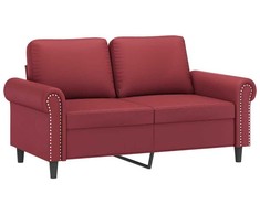 Sofa Sofos komplektas su pagalvėmis, 3 dalių, vyno, dirbtinė oda