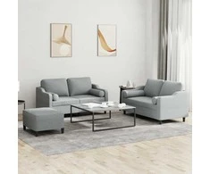Sofa Sofos komplektas su pagalvėmis, 3 dalių, pilkas, audinys
