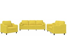 Sofa Sofos komplektas su pagalvėmis, 3 dalių, geltonas, audinys