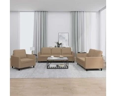 Sofa Sofos komplektas su pagalvėmis, 3 dalių, kapučino, dirbtinė oda