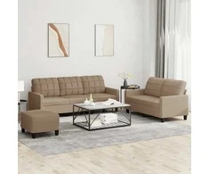 Sofa Sofos komplektas su pagalvėmis, 3 dalių, kapučino, dirbtinė oda