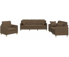 Sofa Sofos komplektas su pagalvėmis, 3 dalių, rudas, audinys