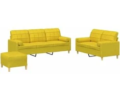 Sofa Sofos komplektas su pagalvėmis, 3 dalių, geltonas, audinys
