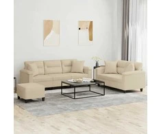Sofa Sofos komplektas su pagalvėmis, 3 dalių, kreminis, audinys