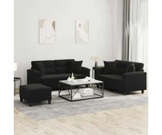 Sofa Sofos komplektas su pagalvėmis, 3 dalių, juodas, audinys