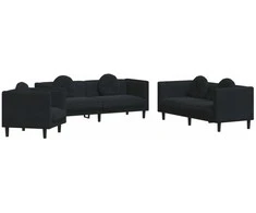 Sofa Sofos komplektas su pagalvėmis, 3 dalių, juodas, aksomas