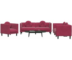 Sofa Sofos komplektas su pagalvėmis, 3 dalių, vyno, aksomas