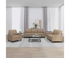 Sofa Sofos komplektas su pagalvėmis, 3 dalių, kapučino, dirbtinė oda