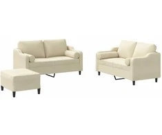 Sofa Sofos komplektas su pagalvėmis, 3 dalių, kreminis, audinys