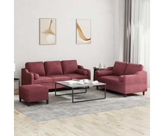 Sofa Sofos komplektas su pagalvėmis, 3 dalių, vyno, audinys