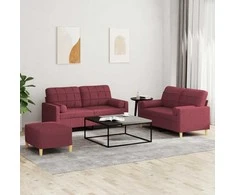 Sofa Sofos komplektas su pagalvėmis, 3 dalių, vyno, audinys