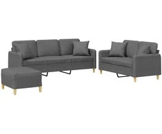 Sofa Sofos komplektas su pagalvėmis, 3 dalių, pilkas, audinys