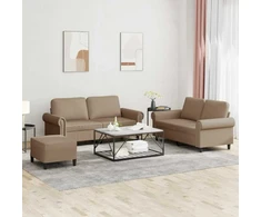 Sofa Sofos komplektas su pagalvėmis, 3 dalių, kapučino, dirbtinė oda