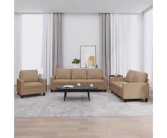 Sofa Sofos komplektas su pagalvėmis, 3 dalių, kapučino, dirbtinė oda