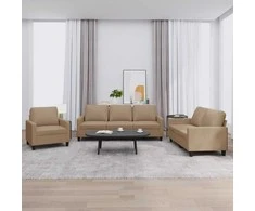 Sofa Sofos komplektas su pagalvėmis, 3 dalių, kapučino, dirbtinė oda