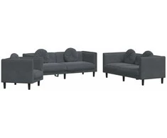 Sofa Sofos komplektas su pagalvėmis, 3 dalių, pilkas, aksomas