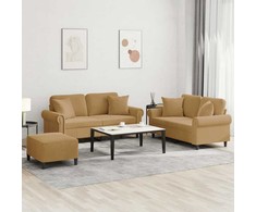 Sofa Sofos komplektas su pagalvėmis, 3 dalių, rudas, aksomas