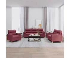 Sofa Sofos komplektas su pagalvėmis, 3 dalių, vyno, audinys