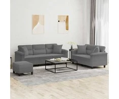 Sofa Sofos komplektas su pagalvėmis, 3 dalių, pilkas, audinys
