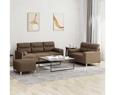 Sofa Sofos komplektas su pagalvėmis, 3 dalių, rudas, audinys