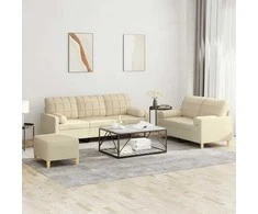 Sofa Sofos komplektas su pagalvėmis, 3 dalių, kreminis, audinys