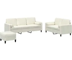 Sofa Sofos komplektas su pagalvėmis, 3 dalių, kreminis, aksomas