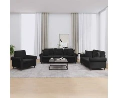 Sofa Sofos komplektas su pagalvėmis, 3 dalių, juodas, aksomas