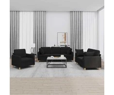 Sofa Sofos komplektas su pagalvėmis, 3 dalių, juodas, audinys