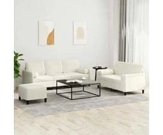 Sofa Sofos komplektas su pagalvėmis, 3 dalių, kreminis, aksomas