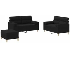 Sofa Sofos komplektas su pagalvėmis, 3 dalių, juodas, audinys