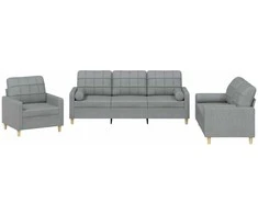 Sofa Sofos komplektas su pagalvėmis, 3 dalių, pilkas, audinys
