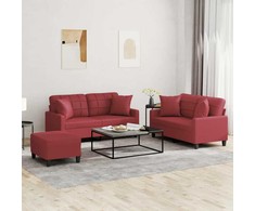Sofa Sofos komplektas su pagalvėmis, 3 dalių, vyno, dirbtinė oda