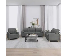 Sofa Sofos komplektas su pagalvėmis, 3 dalių, pilkas, audinys